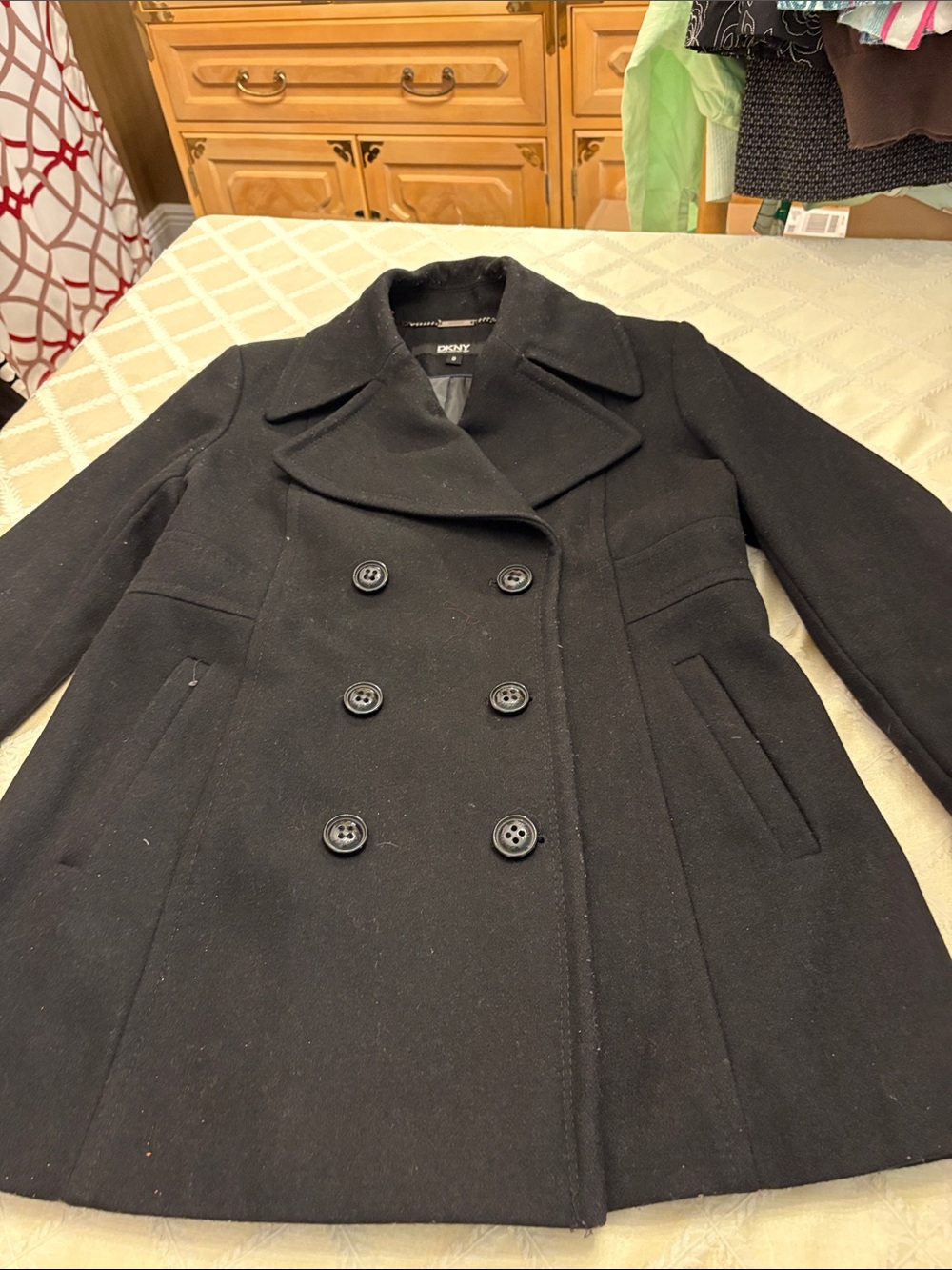 DKNY Black Double-Breasted Peacoat - Men's